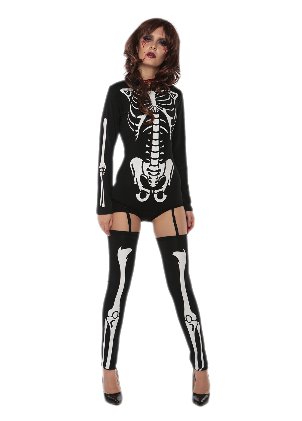 F1716 halloween bone print costume